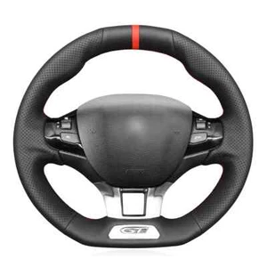 Black PU Leather Hand-Stitched Steering Wheel Cover for Peugeot 2008 208 GTi GT - Foto 1 di 6