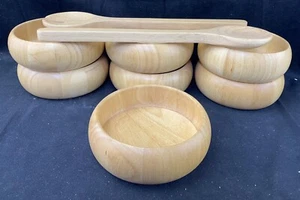 Set of 7 The Cellar for Macy's Wooden Salad Bowls 5” And Salad Tong Set - Picture 1 of 6