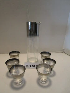 Vidrio MCM Queen's Lusterware plateado fundido 8 piezas Juego de barra Martini Ombre años 50 retro - Imagen 1 de 9