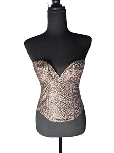 Top corsetto vintage Victorias Secret taglia 34 etichetta oro bustier animale anni 80 Y2K - Foto 1 di 10