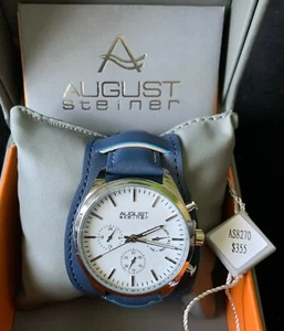 NEW August Steiner Men's Stainless Steel Watch Leather strap - Picture 1 of 2