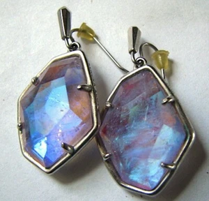 Kendra Scott Retired DUNN Amethyst Dichroic Glass & Silver Tone Earrings - Picture 1 of 6