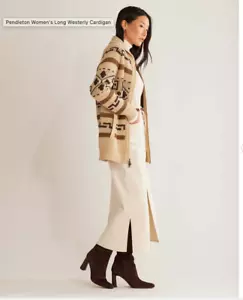 Pendleton Womens Westerly Lambswool Zip Cardigan Long Sweater Tan Big Lebowski L - Picture 1 of 8