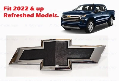 2022+ Chevrolet Refreshed Silverado 1500 Bowtie Front Grille Chrome Black Emblem - Image 1 of 4