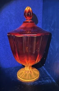 L.E. Smith Simplicity Candy Dish Orange Amberina 10.5” LARGE Size Cadmium GLOW - Bild 1 von 12