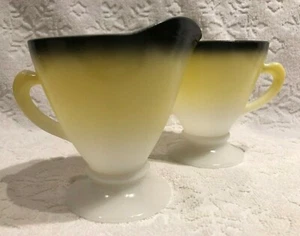Vintage Hazel-Atlas '30s+ Black-Yellow-White Sunrise Ovide Platonite Cream+Sugar - Picture 1 of 12
