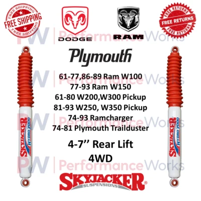 Skyjacker Hydro Shocks Pair 4-7" Rear Lift For Dodge Ramcharger, W250, W300 4WD - Image 1 of 4