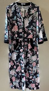 Ekouaer Womens House Coat Floral Short Sleeve Robe Sz S Zip Up Pockets NWT - Picture 1 of 5