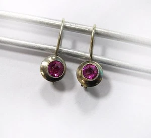 Vintage Earrings SILVER 875 Star Stamp Pink Stone 2,87 g  USSR - Picture 1 of 12