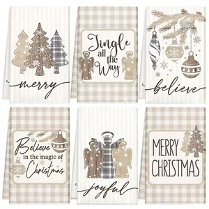 6 Pcs Christmas Kitchen Towels Absorbent Xmas Dish Towels Christmas Tea Towel... - Picture 1 of 7