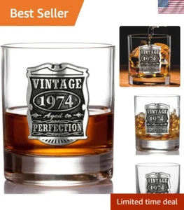 Vintage 1974 Whisky Rocks Glass - Unique 50th Birthday or Anniversary Gift - Picture 1 of 8