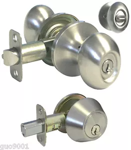 Entrance Satin Nickel Oval Egg Knob Deadbolt Combo Door Lock key lever keyed - Picture 1 of 5