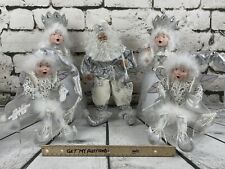 RARE White & Silver Sitting Santa, Angel Tree Toppers Bendable Elf Ornaments Lot
