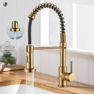 Grifo de cocina dorado extensible mezclador cocina grifo de fregadero con ducha - Imagen 1 de 11