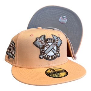 New Era Atlanta Braves 59FIFTY Fitted Hat 150 Year Side Patch Peach Size 7 1/2 - Picture 1 of 5