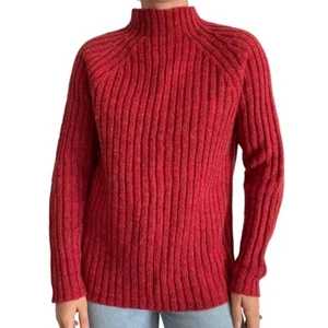 Vintage 90s Express Tricot Womens Red Ribbed Wool Blend Mockneck Sweater Sz S - Picture 1 of 7
