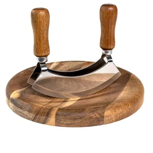 Wiegemesser Hackmesser Doppelklinge mit Schneidebrett Kräuter Gewürze - Bild 1 von 5