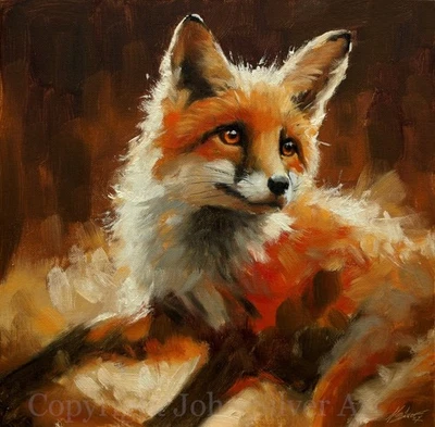 RETRATO DE ZORRO BELLAS ARTES PINTURA AL ÓLEO ORIGINAL 30 x 30 cm por el artista británico JOHN SILVER Foto 1 de 4