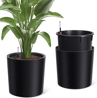 Large 19.5-inch Black Self-Watering Pot with Water Level Indicator, Planter - Image 1 of 4