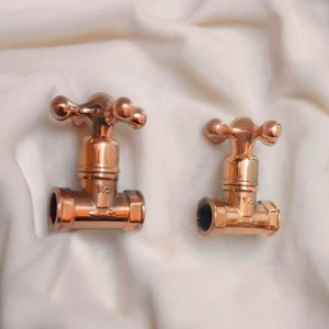 Set Of 2 Handmade Solid Brass Faucet Handles With Valve And T Brass Valve Body, - Picture 1 of 8