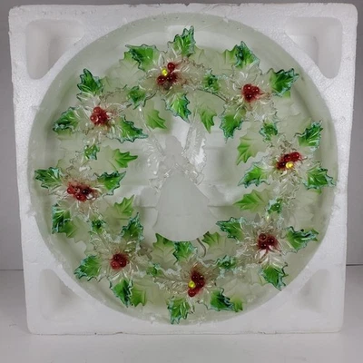 Lighted Acrylic Angel Christmas Poinsettia Wreath Vintage 12” Tested Working  - Image 1 of 2