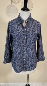 Foxcroft Size 12P Petite Shaped Fit Chambray Floral Print Button Up Shirt - Picture 1 of 15