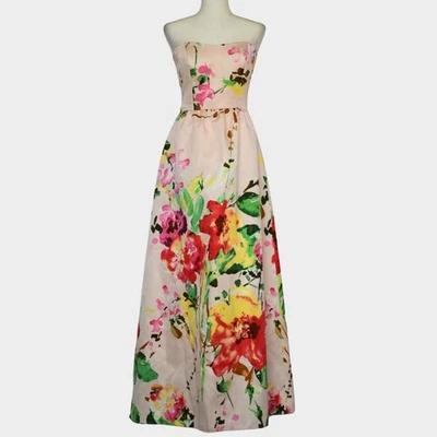 ALFRED Sung 女式水彩花卉印花无肩带长裙 4 码 — 第 1/4 张图片