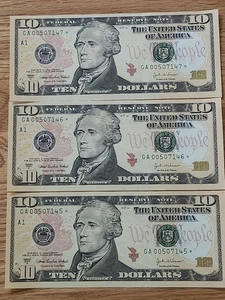 2004A $10 "STAR NOTE" BOSTON DISTRICT UNC/GEM LOT (3) CONS SERIAL # 00 START - Picture 1 of 5