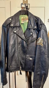AVIREX Leather Moto Jacket Vintage Eagle Patch Motorcycle Men L Zip Black 1993 - Picture 1 of 12