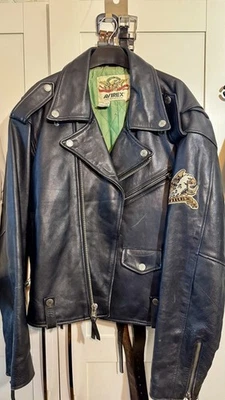 AVIREX Leather Moto Jacket Vintage Eagle Patch Motorcycle Men L Zip Black 1993 - Image 1 of 4
