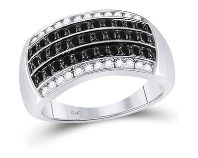 Black Diamond Band 10K White Gold Cocktail Anniversary Band Ring 1.01 tcw. - Image 1 of 4