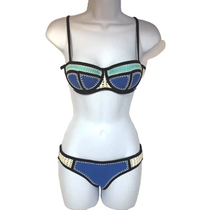 Triangl Bikini Set Size Small Blue Black Teal Cream Buckle Back Adjustable Strap - Picture 1 of 14