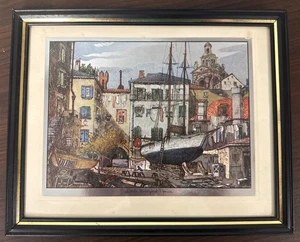 Lionel Barrymore Goldfolie Radierung mit dem Titel Little Boatyard, Venedig gerahmt 8x10 Zoll - Bild 1 von 3