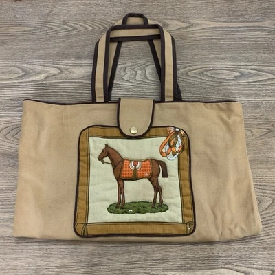 Heirloom Designs Unique Beige Tote Bag Horse Design Adjustable Size Equestrian - Image 1 of 4