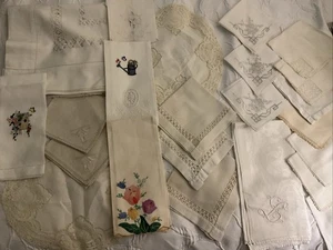 Antique linens lot of 23 I Lace Tablecloth, Napkins Guest Towels, Doilies - Picture 1 of 8