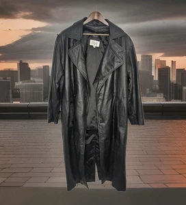 Gabardina Pelle Studio Años 90 De Colección Cuero Negro Doble Pecho Forro Para Hombre Mediana - Imagen 1 de 10