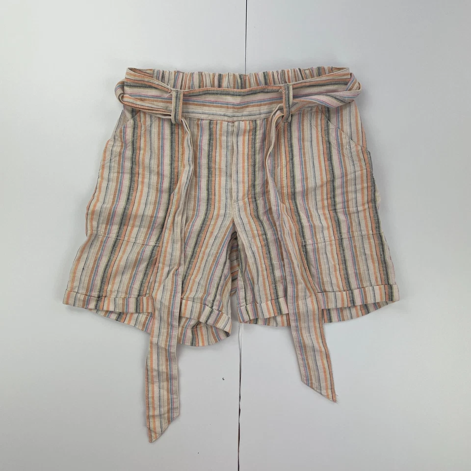 Pantalones Cortos FAT FACE 8 Beige Mujer Cintura Elástica Mezcla de Lino Cinturón a Rayas Foto 1 de 4