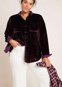 Maeve Anthropologie NWT Karina Women's Sz 10 Shirt Plum Crushed Velvet Blouse - Picture 1 of 15