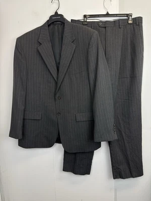 Chaps 2-pc Suit Mens 44R Gray Pinstripe Blazer Jacket 36X32 Pleated Pants Wool - Image 1 of 4