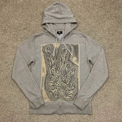 Obey Jacket Womens XL Brown Peace Sign Graphic Hoodie Pocket Full Zip Streetwear - Image 1 of 4