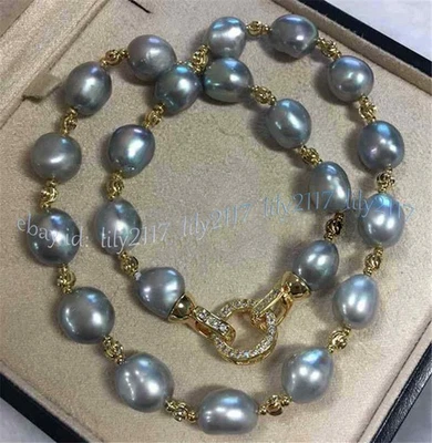 Elegante collar de perlas de plata barrocas naturales genuinas del Mar del Sur de 7-13 mm 14-36"" Foto 1 de 4