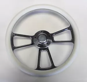 67 68 Pontiac GTO Firebird Steering Wheel White and Billet 14" Shallow Dish - Picture 1 of 7