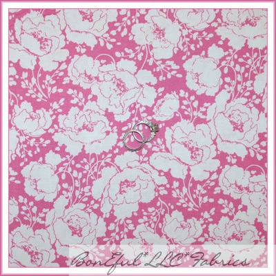 BonEful Fabric FQ Cotton Quilt Pink Purple White VTG Rose FLOWER Bud Old Cottage - Image 1 of 4