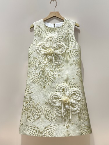 OFF WHITE Abito donna lusso jacquard cotone fatto a mano unghie perline fiori gilet gonna slim fit