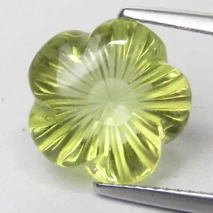 6.03Cts Natural Gorgeous Lemon Quartz 12mm Flower Carving Loose Brazil Gemstone - Picture 1 of 4