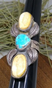 Massiver Navajo Sterling Türkis Knochen Ring - tolle Power - Gr. 12,5 - Bild 1 von 8