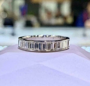 Laborgefertigter Ehering 2,20 kt Smaragdschliff Diamant 14 K Weißgold - Bild 1 von 4