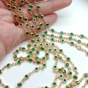 1 meters 4mm multi color Cubic Zirconia pave gold plated link chains - Picture 1 of 17