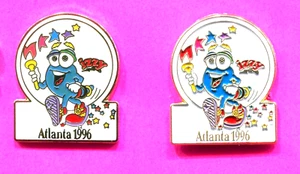 1996 OLYMPIC IZZY PINS 2 LOT IZZY HOLDING THE TORCH 1 CLOISONNE ONE FLAT ENAMEL - Picture 1 of 1