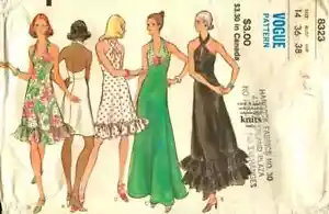 Vogue 8323 Misses Halter Dress in 4 Lengths Designer 1972 Pattern size 12 Cut - Picture 1 of 7